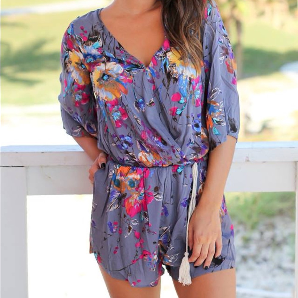 Gray Floral Romper